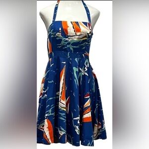 American Living Blue Backless Dress with Nautical Print